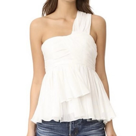 NWT Cinq a Sept Draven White One‎ Shoulder Sleeveless Ruffle Pleaded Crop Top M - Picture 1 of 8
